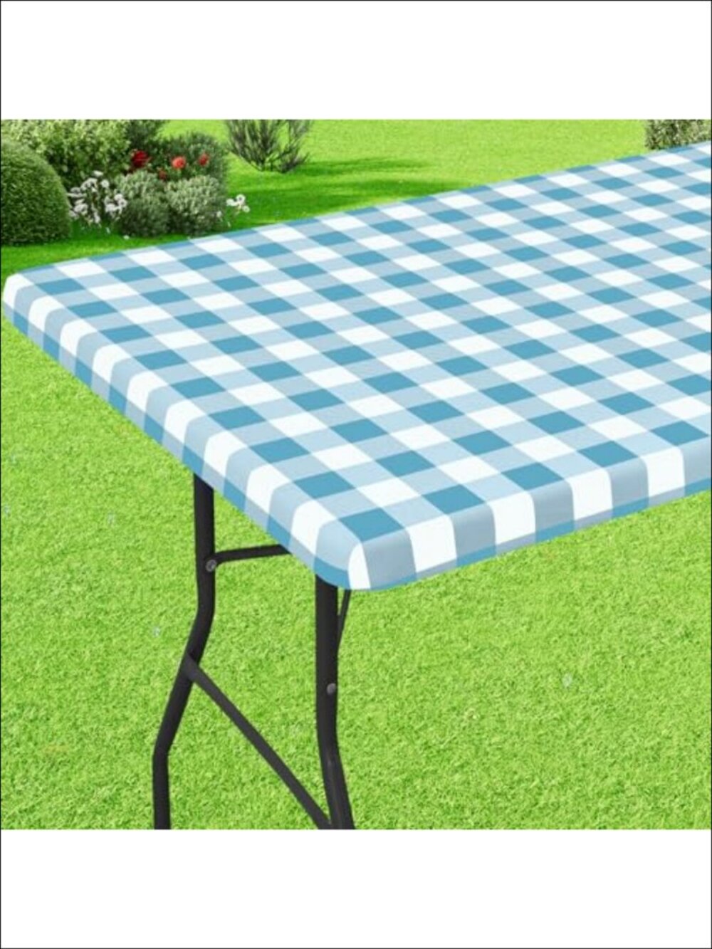 Buffalo Plaid Picnic Tablecloth 8 Foot Elastic Fitted Vinyl Flannel Backed